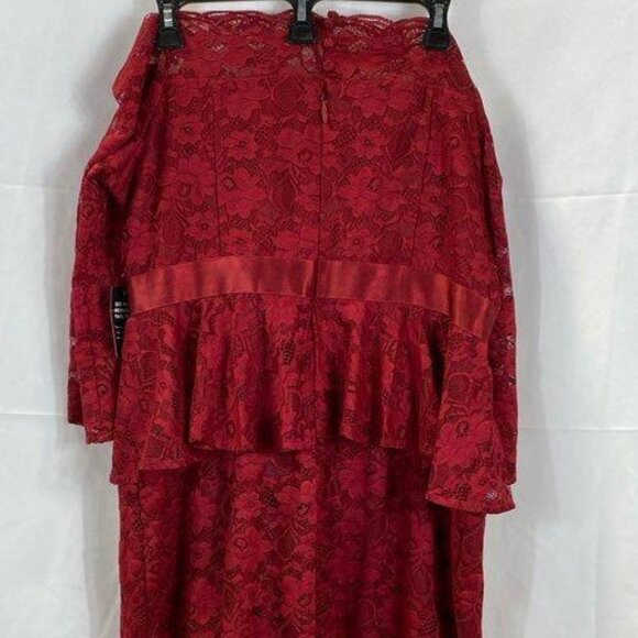 Dark Red Lace Off Shoulder Peplum Dress - Picture 6 of 10